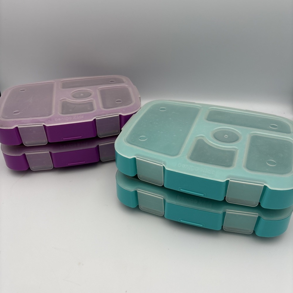 Lot Of 4 Bentgo Kids Lunch Tray Containers Transparent Covers Bento Box
